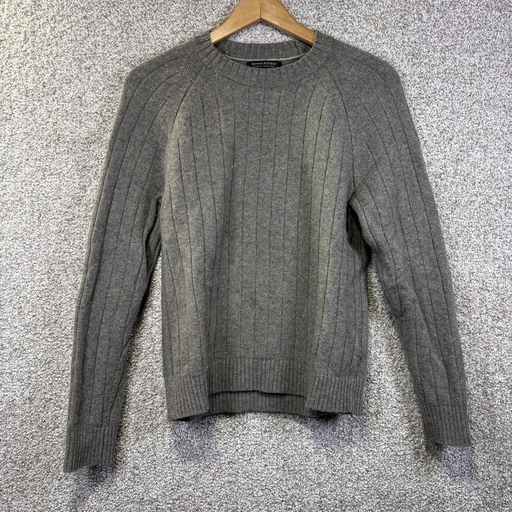 Banana‎ Republic Sweater Womens Small Gray Italian Yarn Wool Blend Ribbed Knit